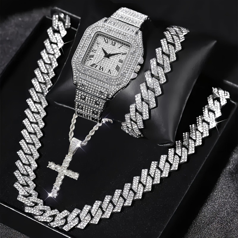 Luxury Watch Iceberg - 4PCS Set Perhiasan Jam Tangan Pria