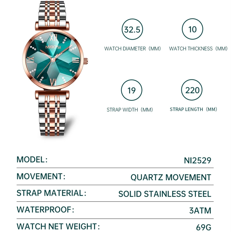 NIBOSI jam tangan wanita cermi - Luxury Watch Top 10 ulasan dan harga